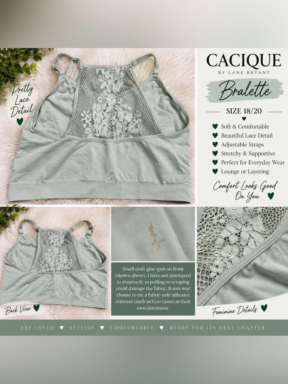 Cacique-Style Lace-Detail Bralette Light Mint Green 💚